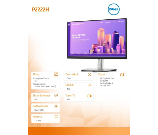 Dell 22'' P2222H 210-BBBE Srebrny - 1457645 - zdjęcie 6